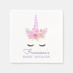 Watercolor Unicorn Flowers Baby Shower Napkin