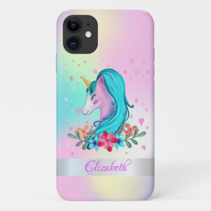 Watercolor Unicorn,Flowers,Hearts,Holographic iPhone 11 Case