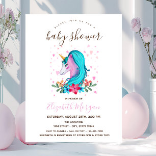 Watercolor Unicorn Flowers Striped Baby Shower Invitation