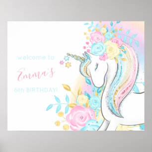 Watercolor Unicorn Girl's Birthday Welcome Sign