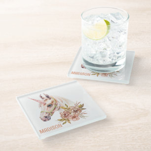 Watercolor Unicorn Glass Coaster