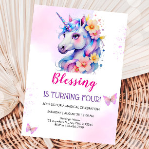 Watercolor Unicorn Magical Day Girl's Birthday Invitation