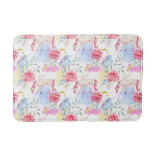Watercolor Unicorn & Pegasus Pattern Bath Mat