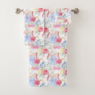 Watercolor Unicorn & Pegasus Pattern Bath Towel Set