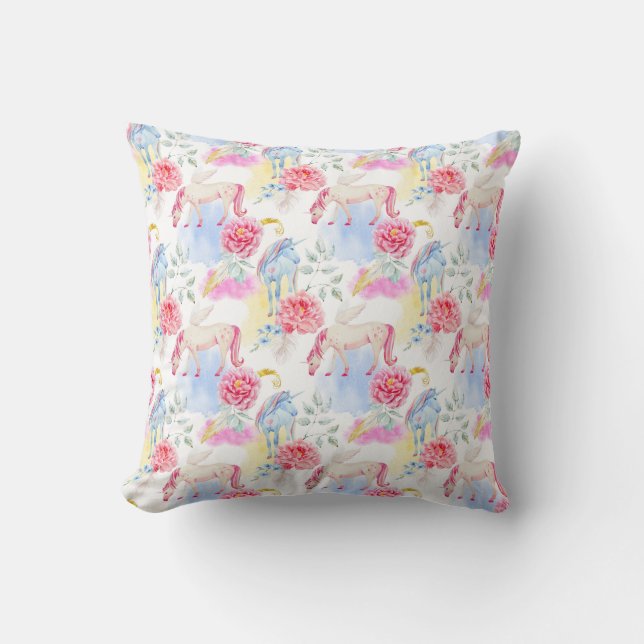 Watercolor Unicorn & Pegasus Pattern Cushion (Front)