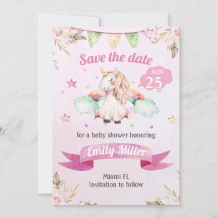 Watercolor Unicorn Pink Save the Date