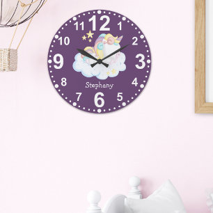 Watercolor Unicorn Purple Color For Girls Large Clock