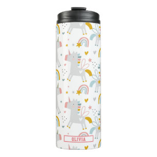Watercolor Unicorn, Rainbow & Hearts Thermal Tumbler