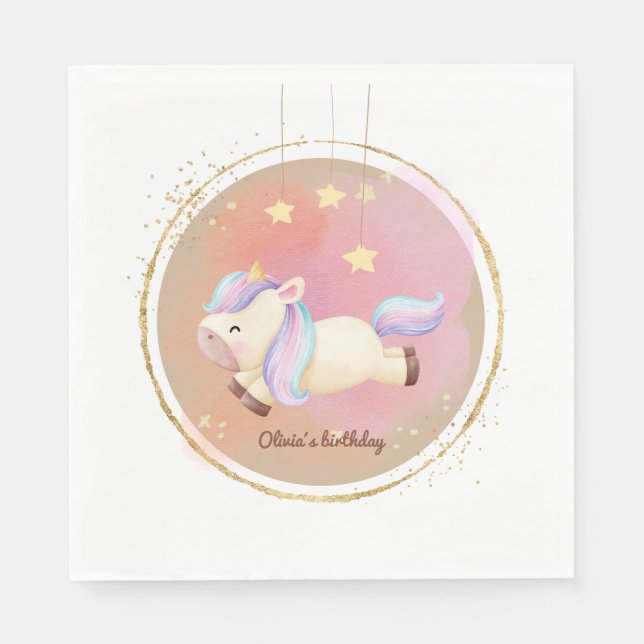 Watercolor Unicorn Rainbow Party Napkins (Front)