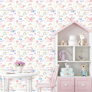 Watercolor Unicorn Rainbow Personalised Girl Name Wallpaper