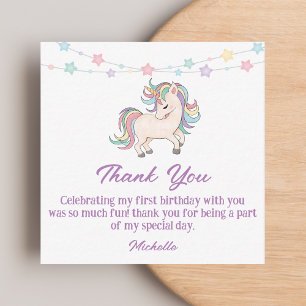 watercolor unicorn thank you girl 1st birthday   card