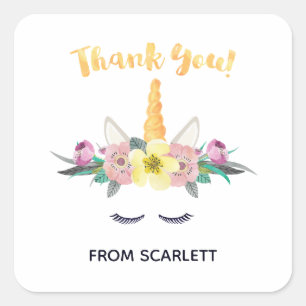 Watercolor Unicorn Thank You Sticker