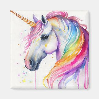 Watercolor Unicorn with a Rianbow Mane Magnet