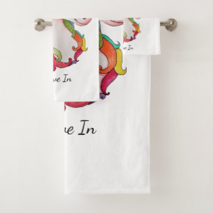Watercolor Unicorn With Rainbow Hair Bath Towel Set