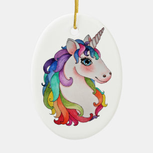 Watercolor Unicorn With Rainbow Hair Ceramic Ornament