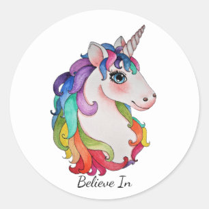 Watercolor Unicorn With Rainbow Hair Classic Round Sticker