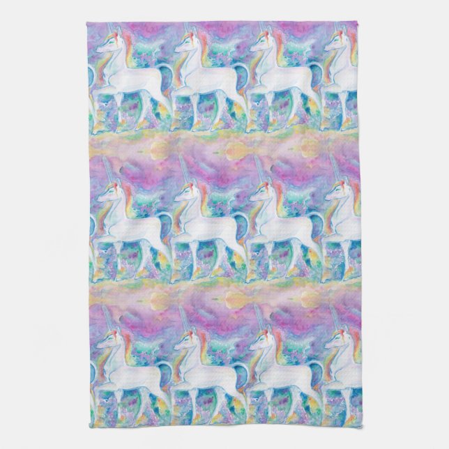 Watercolor Unicorns Tea Towel (Vertical)