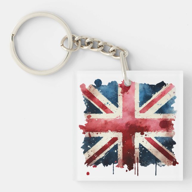 Watercolor Union Jack Flag Key Ring (Front)
