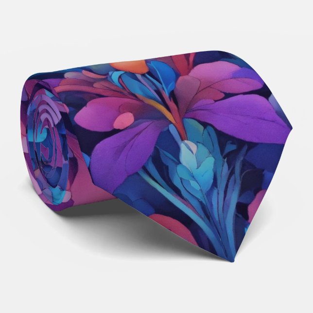Watercolor Unique Luxury Floral Flower Print Tie (Rolled)
