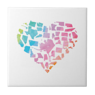 Watercolor United States Heart Ceramic Tile