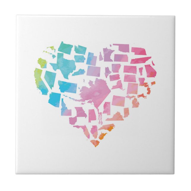 Watercolor United States Heart Ceramic Tile (Front)