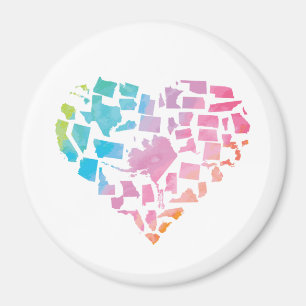 Watercolor United States Heart Magnet