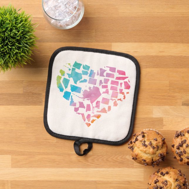 Watercolor United States Heart Pot Holder (Top Down)