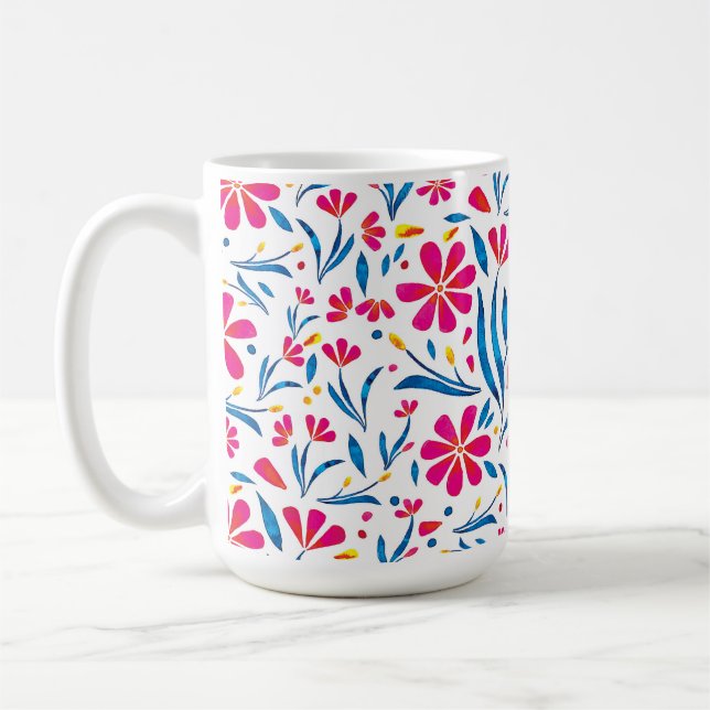 Watercolor Uplifting Floral Pattern Coffee Mug (Left)