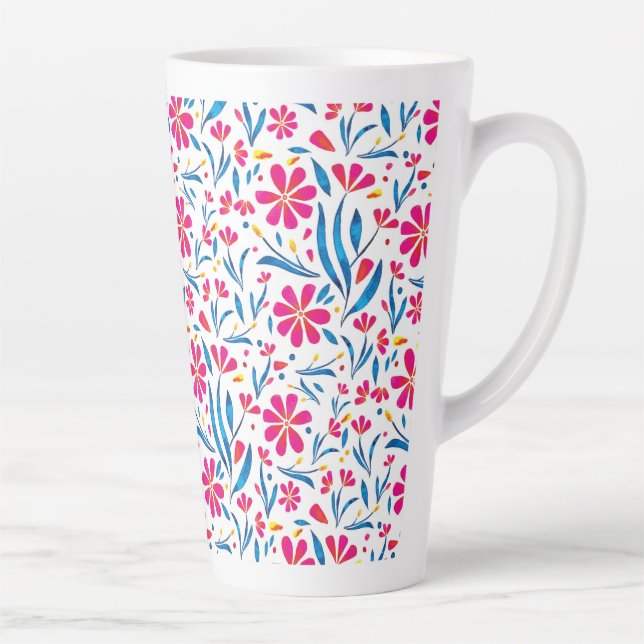 Watercolor Uplifting Floral Pattern Latte Mug (Right)