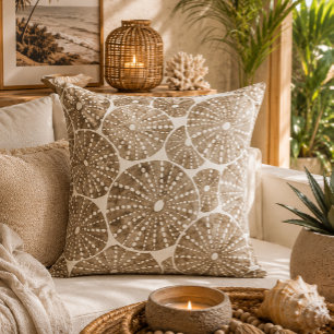 Watercolor urchin Pattern - Earthy Brown White Cushion