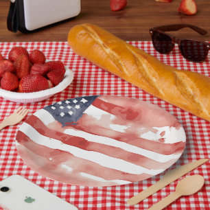 Watercolor US Flag Design Paper Plate