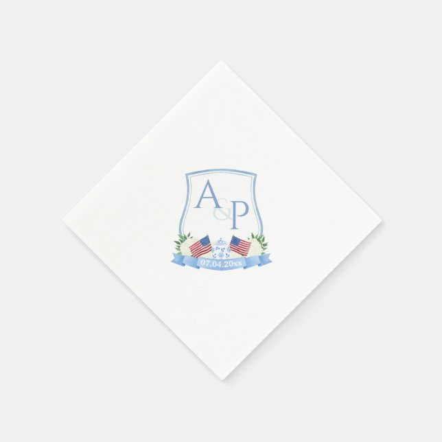 Watercolor USA Flag Blue White Wedding Crest Party Napkin (Corner)