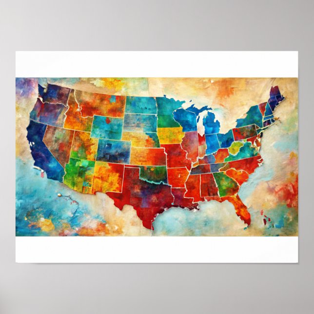 Watercolor USA Map Poster (Front)