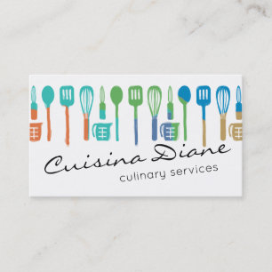 watercolor utensils chef catering business cards