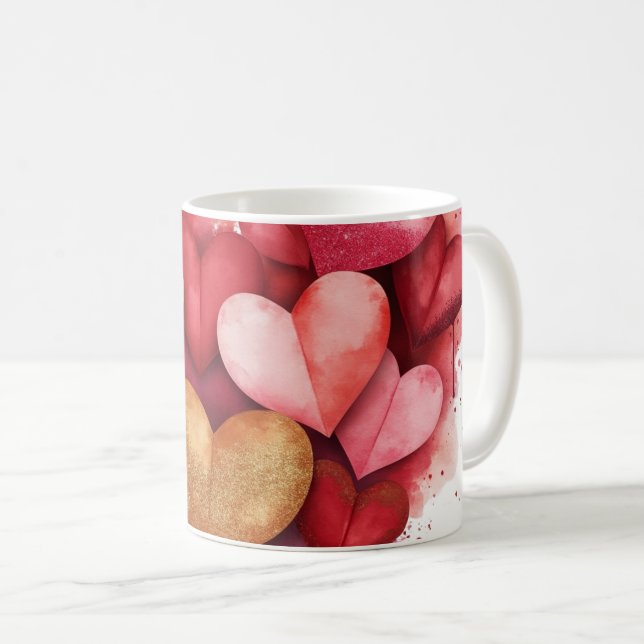 Watercolor Valentine Day Heart Coffee Mug (Front Right)