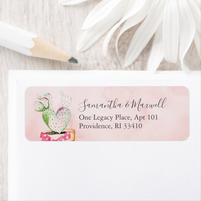 Watercolor Valentine Heart Cactus Address Labels (Insitu)