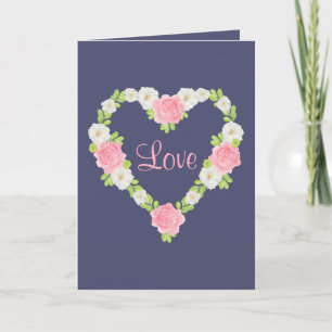 Watercolor Valentine Heart Floral Wreath Holiday Card