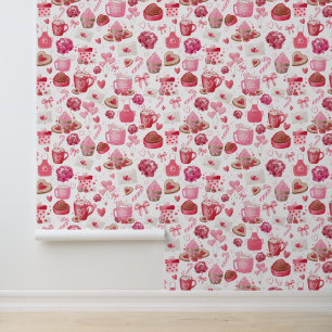 Watercolor Valentine Pink Sweet Seamless Pattern Wallpaper