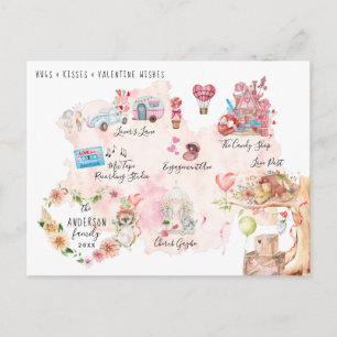 Watercolor Valentine Village Map Illustrated Postcard