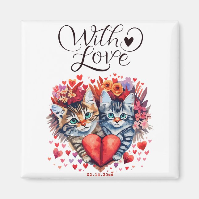 Watercolor Valentines cats with love Magnet (Front)
