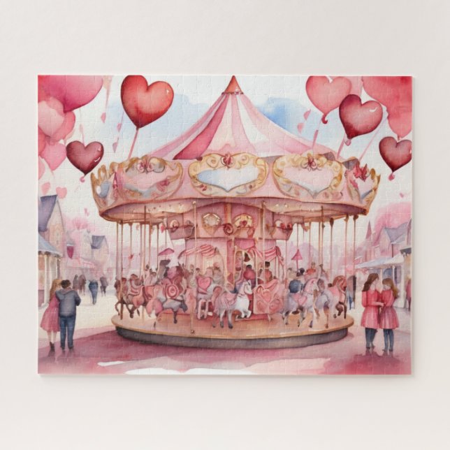 Watercolor Valentine's day carousel Jigsaw Puzzle (Horizontal)