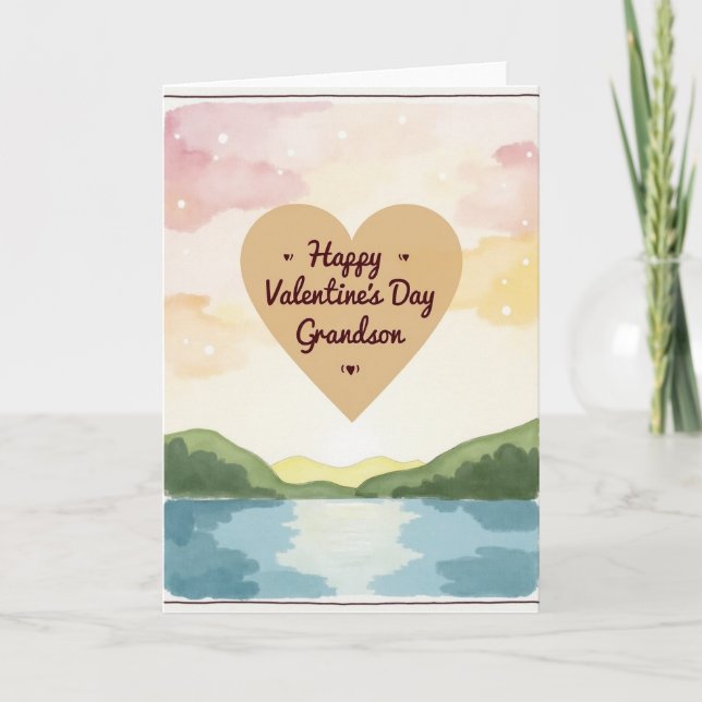 Watercolor Valentines Day Grandson Card (Front)