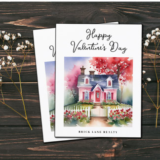Watercolor Valentine's Day House Real Estate Holiday Postcard