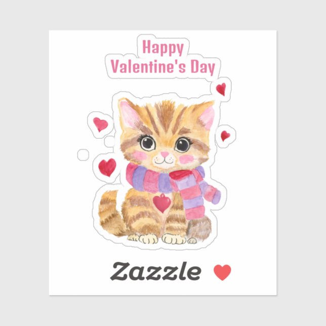 Watercolor Valentine's Day Kitty (Sheet)
