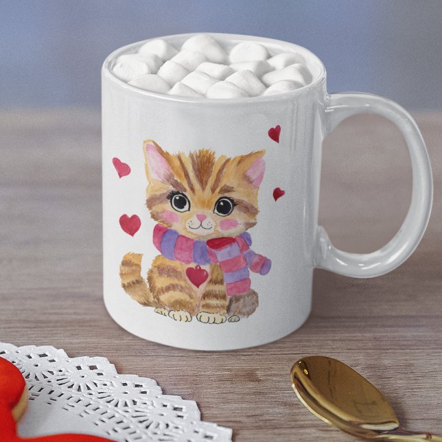 Watercolor Valentine's Day Kitty  Coffee Mug (Creator Uploaded)