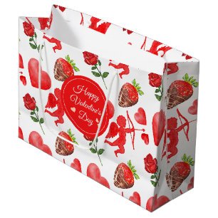 Watercolor Valentine's Day Pattern Large Gift Bag