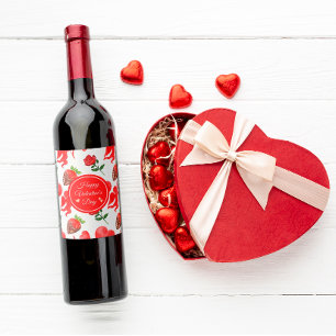 Watercolor Valentine's Day Pattern Wine Label