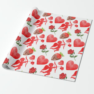 Watercolor Valentine's Day Pattern Wrapping Paper