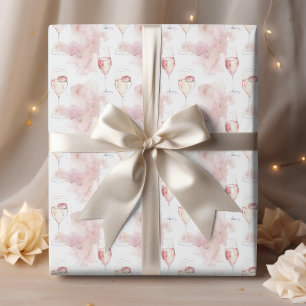 Watercolor Valentine's Day Pink Champagne Wrapping Paper