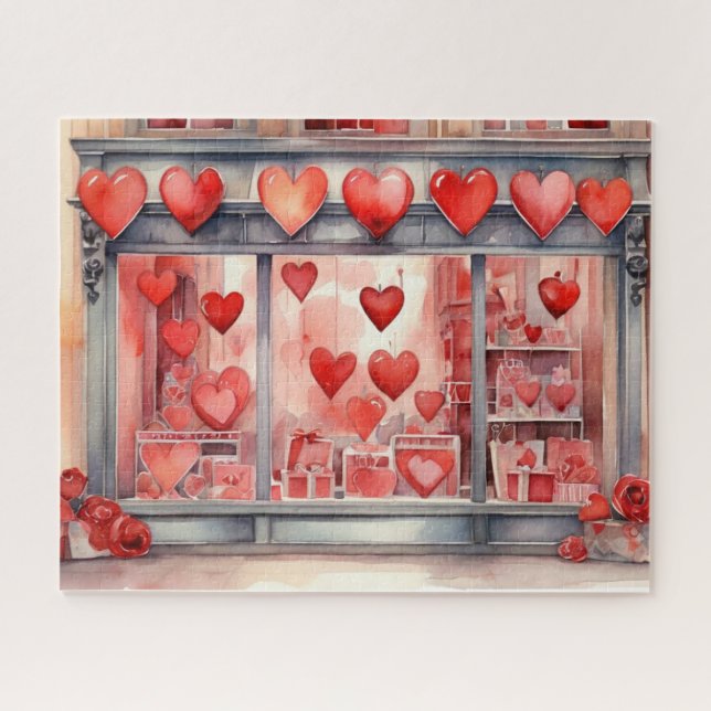 Watercolor Valentine's Day Shop Jigsaw Puzzle (Horizontal)